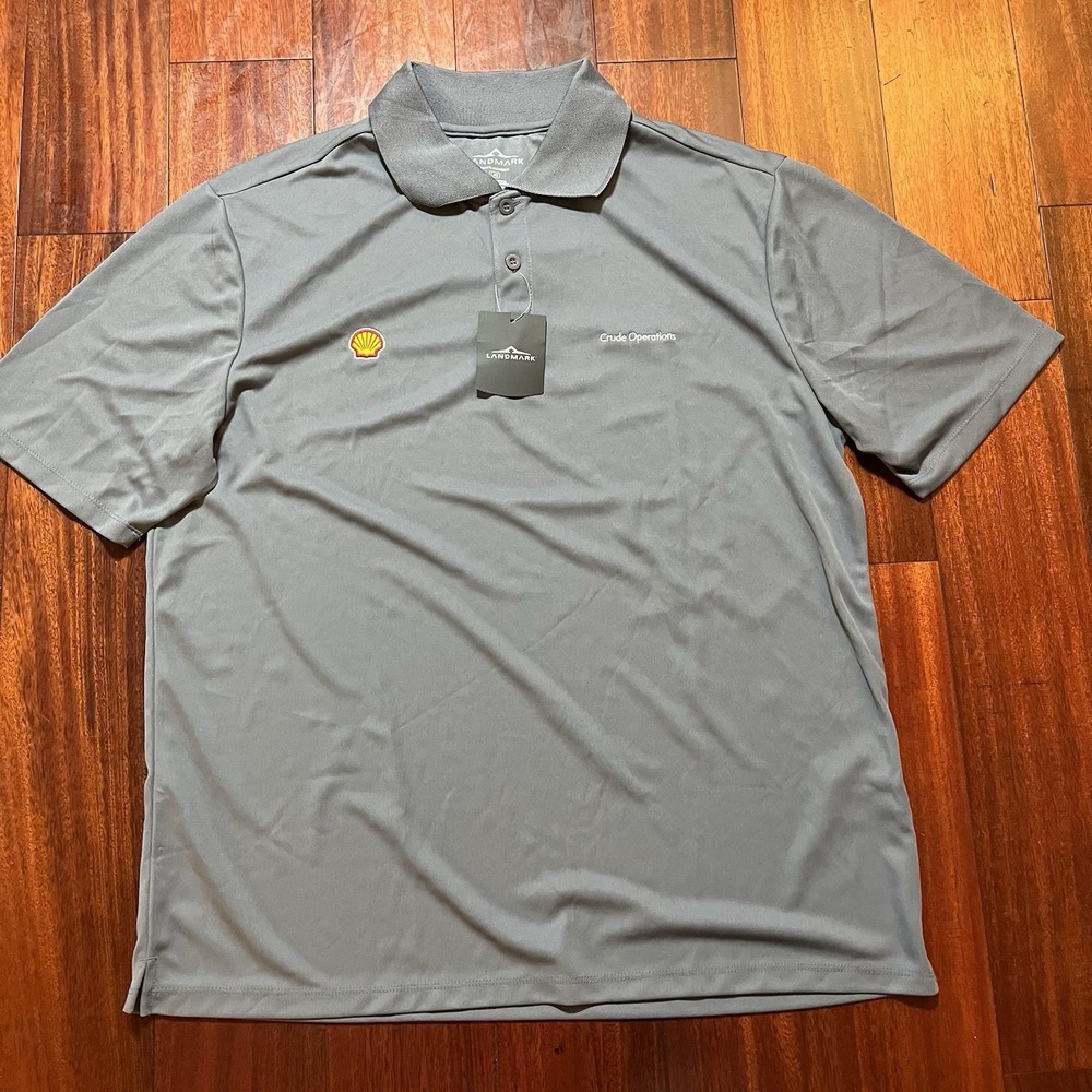 SHELL Gas Station Oil Employee Uniform Polo Shirt Gray Size Large Landmark NEW